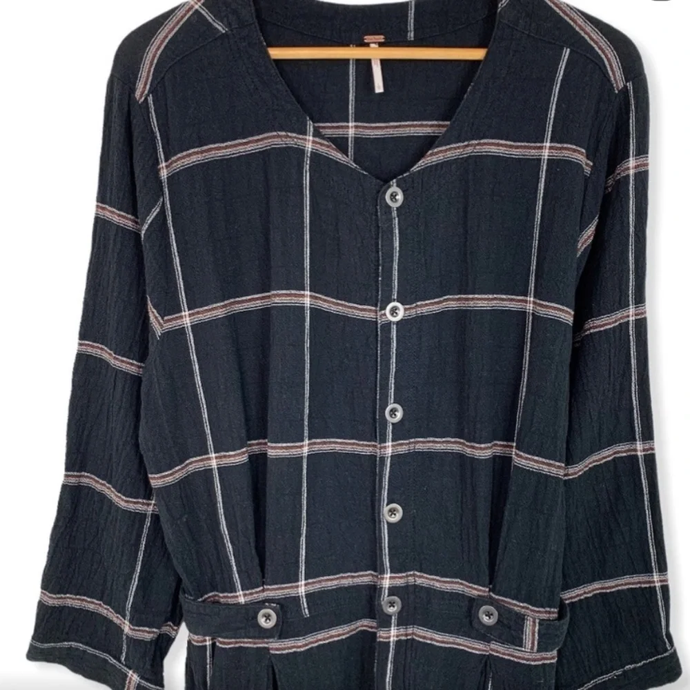 Free people keep it in checkered Sz large L jumpsuit with pockets as seen on TV